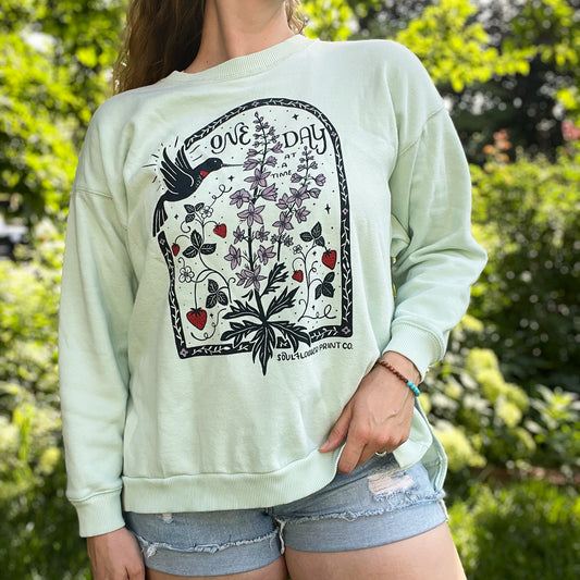 One Day at a Time | July Birth Flower | Mint Green Sweatshirt | Small