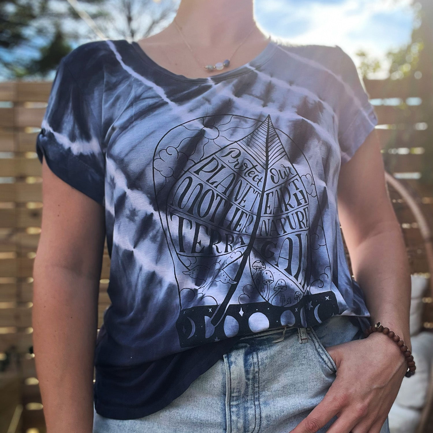 Protect Mother Nature | Gray/Blue Tiedye Tee | Large.