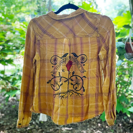 Stronger Together | June Birth Flower | Mustard Flannel Button Up | Small