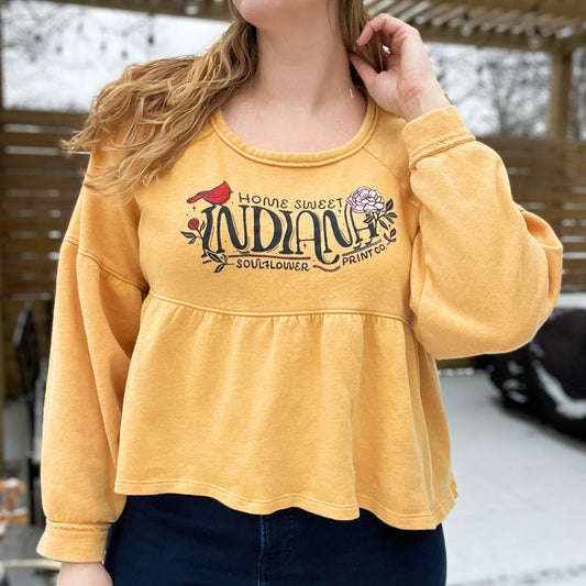 Home Sweet Indiana | Mustard Yellow Flowy Long Sleeve | Small