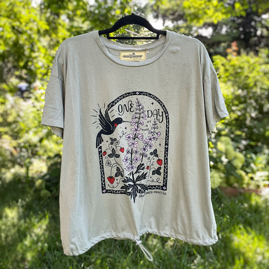 One Day at a Time | July Birth Flower | Olive Green Tee | 2X