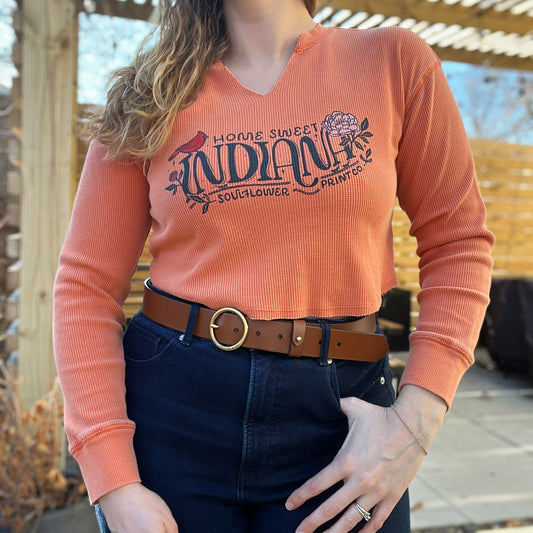 Home Sweet Indiana | Orange Waffle Knit Long Sleeve Crop | Small