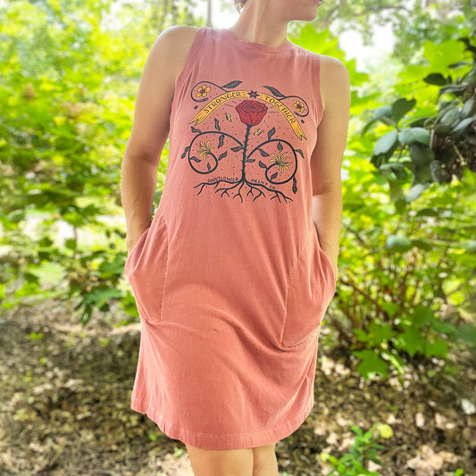 Stronger Together | June Birth Flower | Pink Midi Dress | Medium