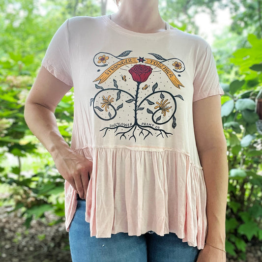 Stronger Together | June Birth Flower | Pink Flowy Top | Large