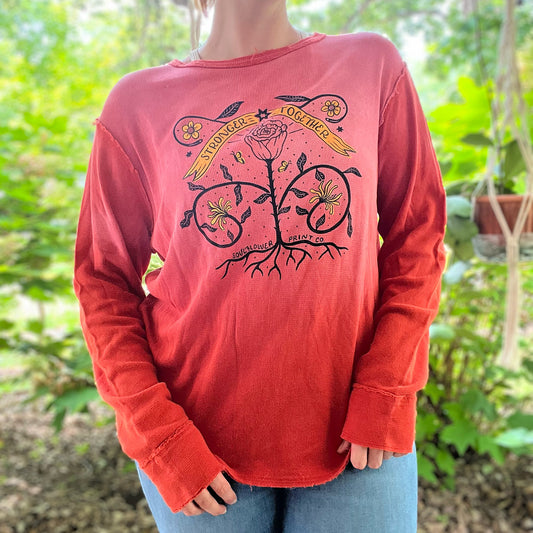 Stronger Together | June Birth Flower | Pink to Red Ombre Long Sleeve | Large