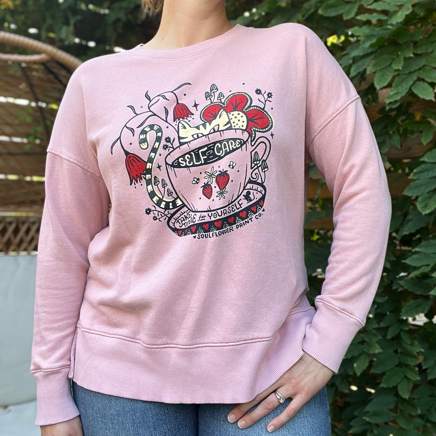 Self Care Cat | Pink Sweatshirt | Medium