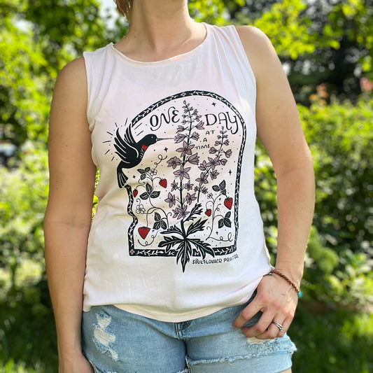 One Day at a Time | July Birth Flower | Light Pink Tank Top | XL