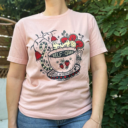 Self Care Cat | Pink Tee | Medium