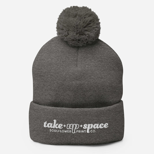 Pom-Pom Beanie | Take Up Space | White Embroidery