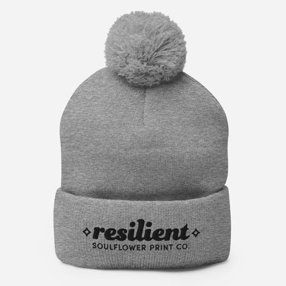 Pom-Pom Beanie | Resilient | Black Embroidery