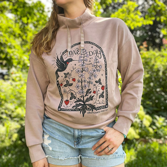 One Day at a Time | July Birth Flower | Purple Long Sleeve Pullover | Medium