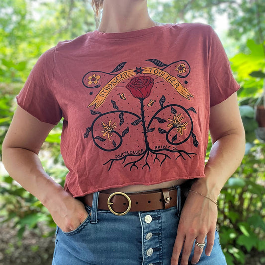 Stronger Together | June Birth Flower | Red Crop Top | Large