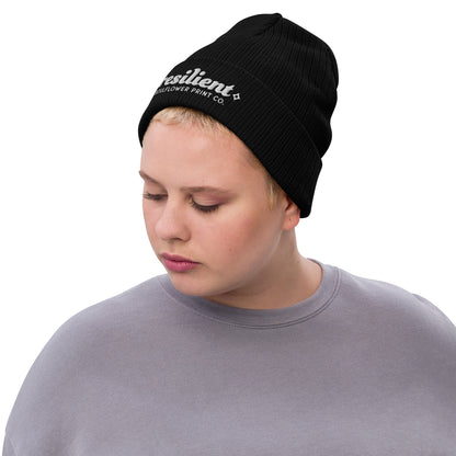 Ribbed Knit Beanie | Resilient | White Embroidery