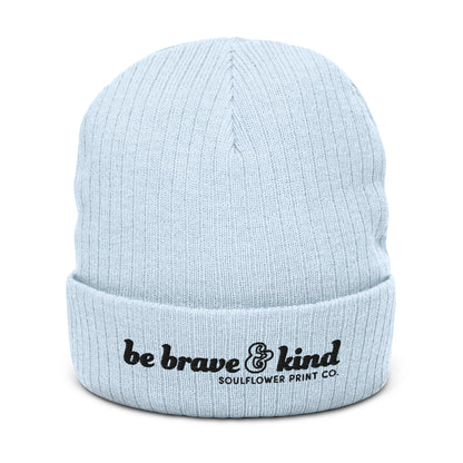 Ribbed Knit Beanie | Brave & Kind | Black Embroidery