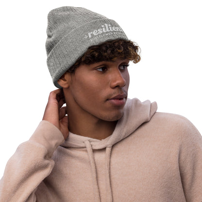 Ribbed Knit Beanie | Resilient | White Embroidery