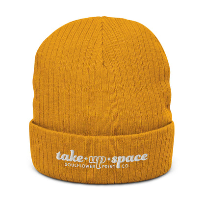 Ribbed Knit Beanie | Take Up Space | White Embroidery