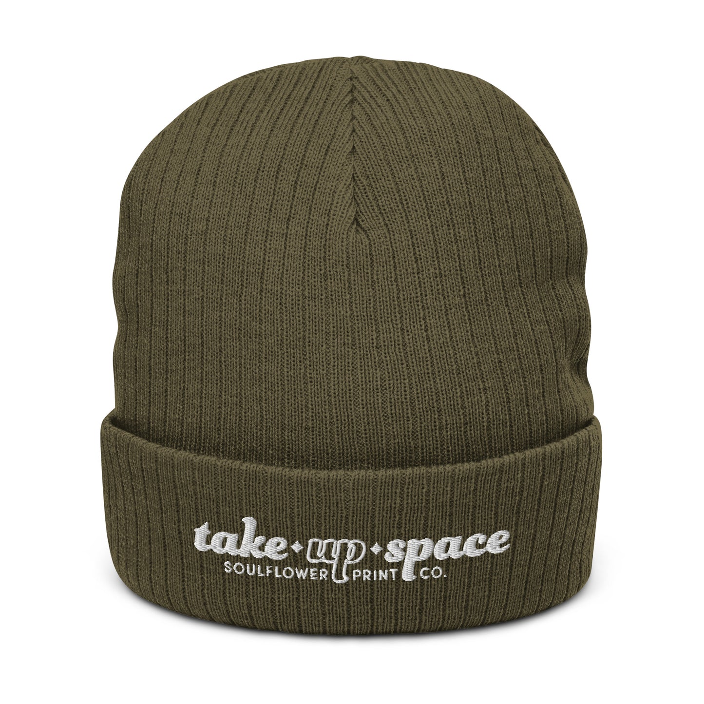 Ribbed Knit Beanie | Take Up Space | White Embroidery