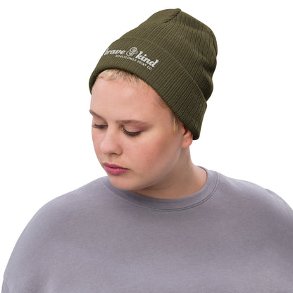 Ribbed Knit Beanie | Brave & Kind | White Embroidery