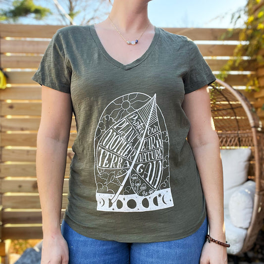 Protect Mother Nature | Screenprinted Thrifted Olive Green Tee | XL