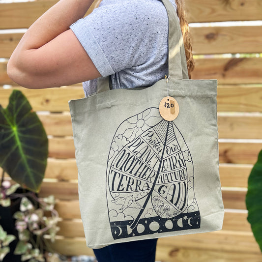 Protect Mother Nature | Sage Green Tote Bag.