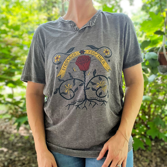 Stronger Together | June Birth Flower | Dark Gray Tee | Large