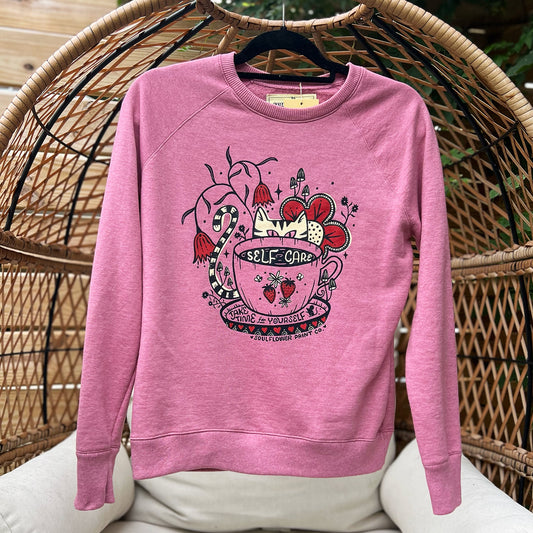 Self Care Cat | Pink Sweatshirt | Small