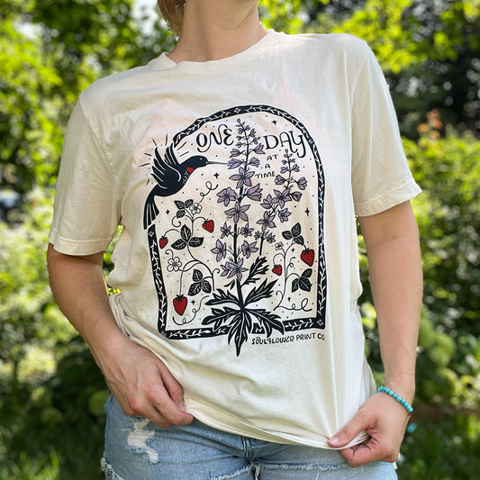 One Day at a Time | July Birth Flower | Cream Tee | XL