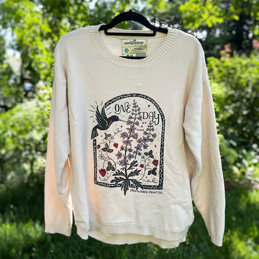 One Day at a Time | July Birth Flower | Cream Textured Sweater | 2X