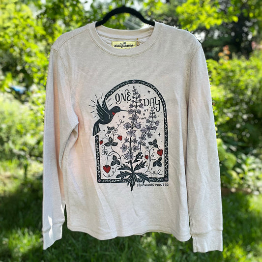 One Day at a Time | July Birth Flower | Cream Waffle Knit Long Sleeve | Large