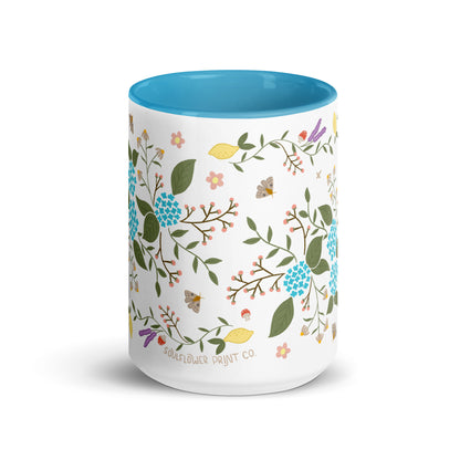Ceramic Mug with Blue Accent | Hydrangea Bouquet | Dreamy Botanical Collection