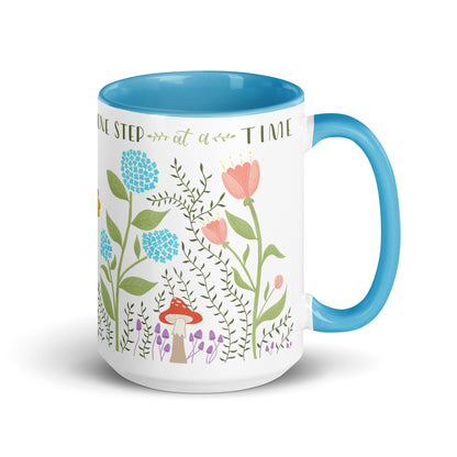 Ceramic Mug with Blue Accent | One Step at a Time | Dreamy Botanical Collection