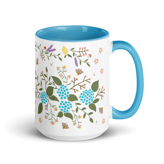 Ceramic Mug with Blue Accent | Hydrangea Bouquet | Dreamy Botanical Collection