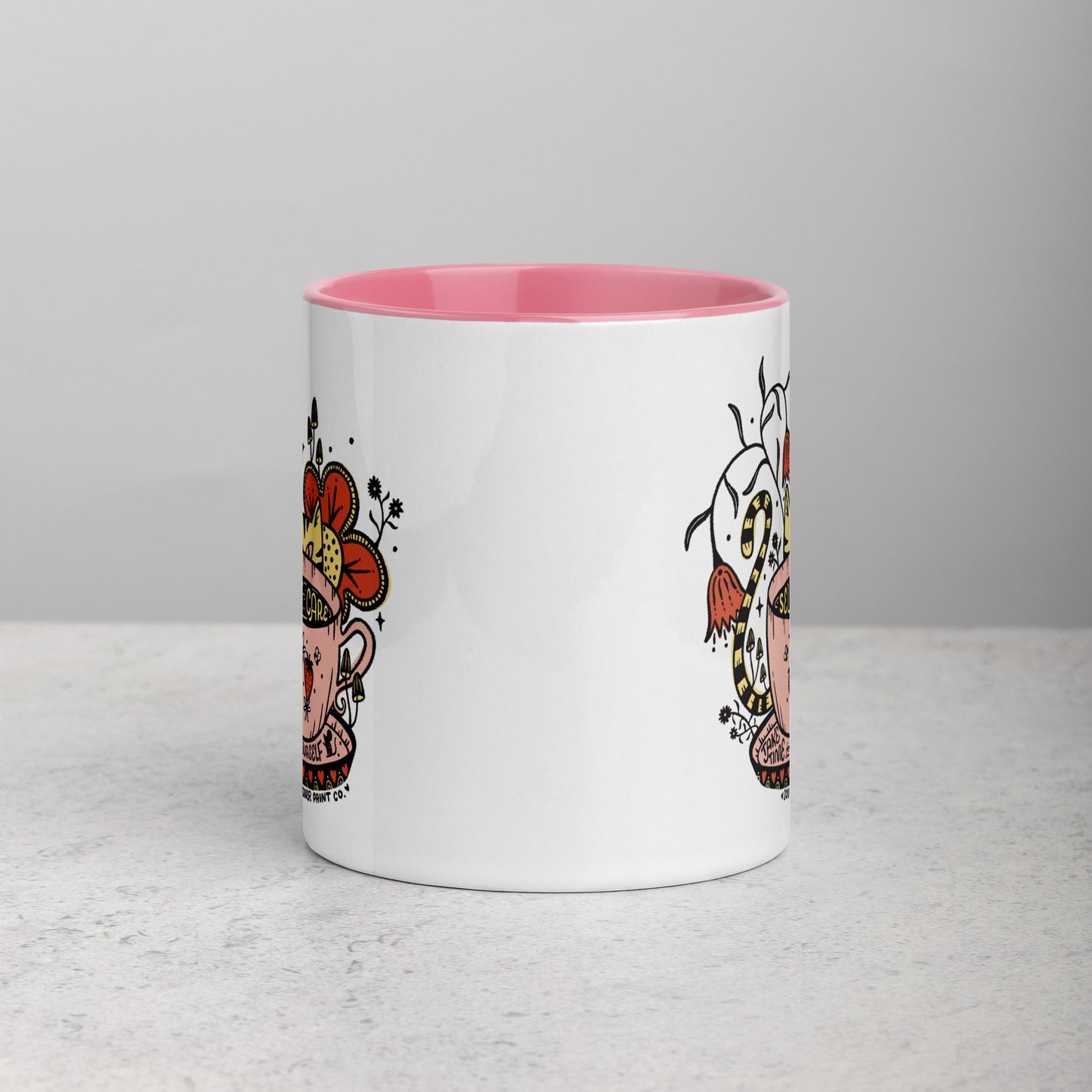 Ceramic Mug with Accent Color | Self Care Cat