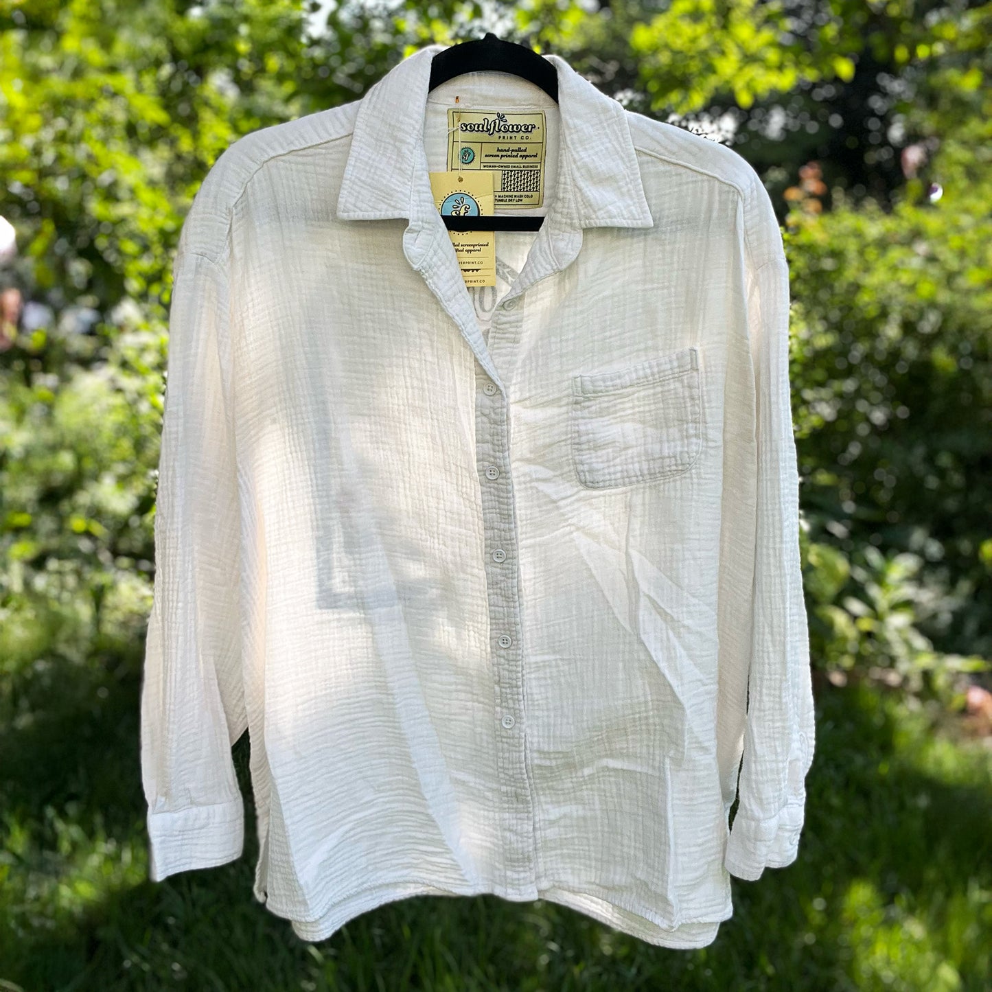 One Day at a Time | July Birth Flower | White Button Up Shirt | Large