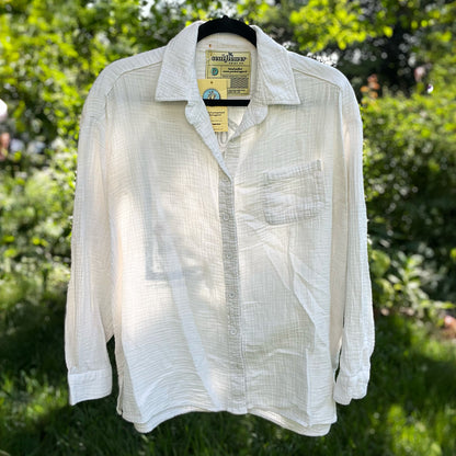 One Day at a Time | July Birth Flower | White Button Up Shirt | Large
