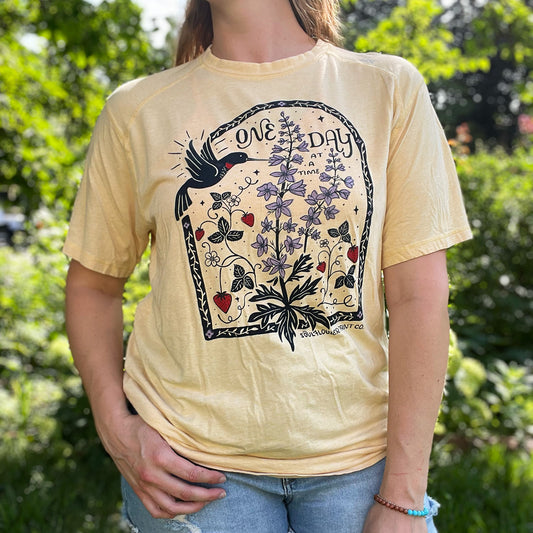 One Day at a Time | July Birth Flower | Yellow Tee | Large