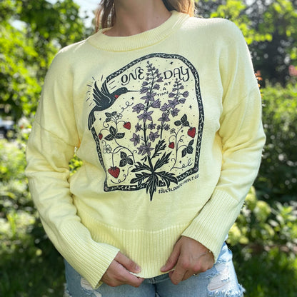 One Day at a Time | July Birth Flower | Yellow Cozy Sweater | Large